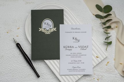 Yeşil Zarflı Düğün Davetiyesi 9163